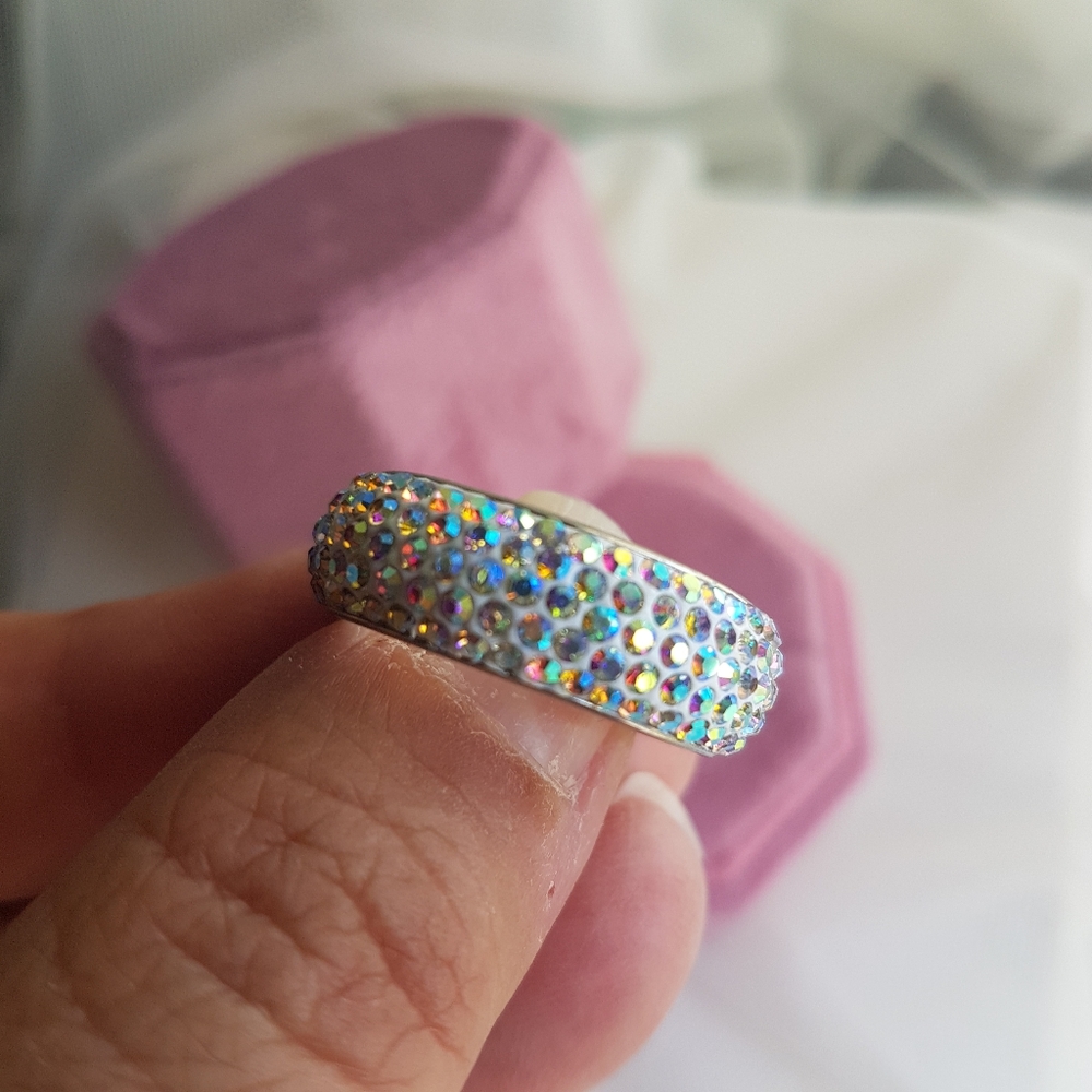 Swarovski Elements Pave Stainless Steel Aurora Borealis Crystal Band NWT - Picture 14 of 14